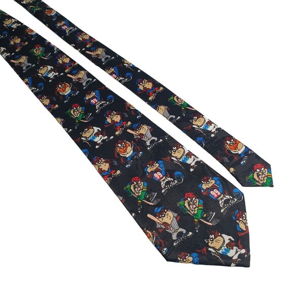 Looney Tunes Tasmanian Devil Sports Theme Necktie Taz Baseball Hockey Football - Picture 1 of 5